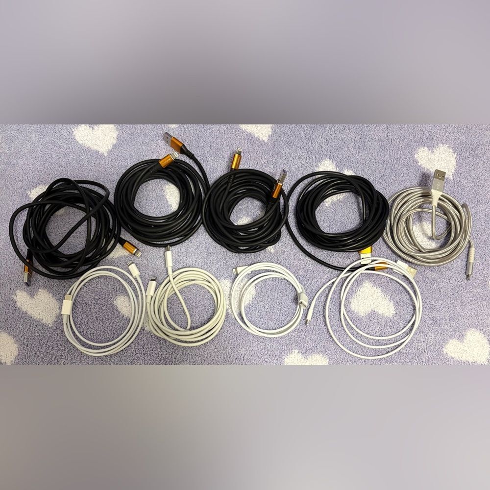 Apple Lightning Charging Cables Black White Gray Set of 9